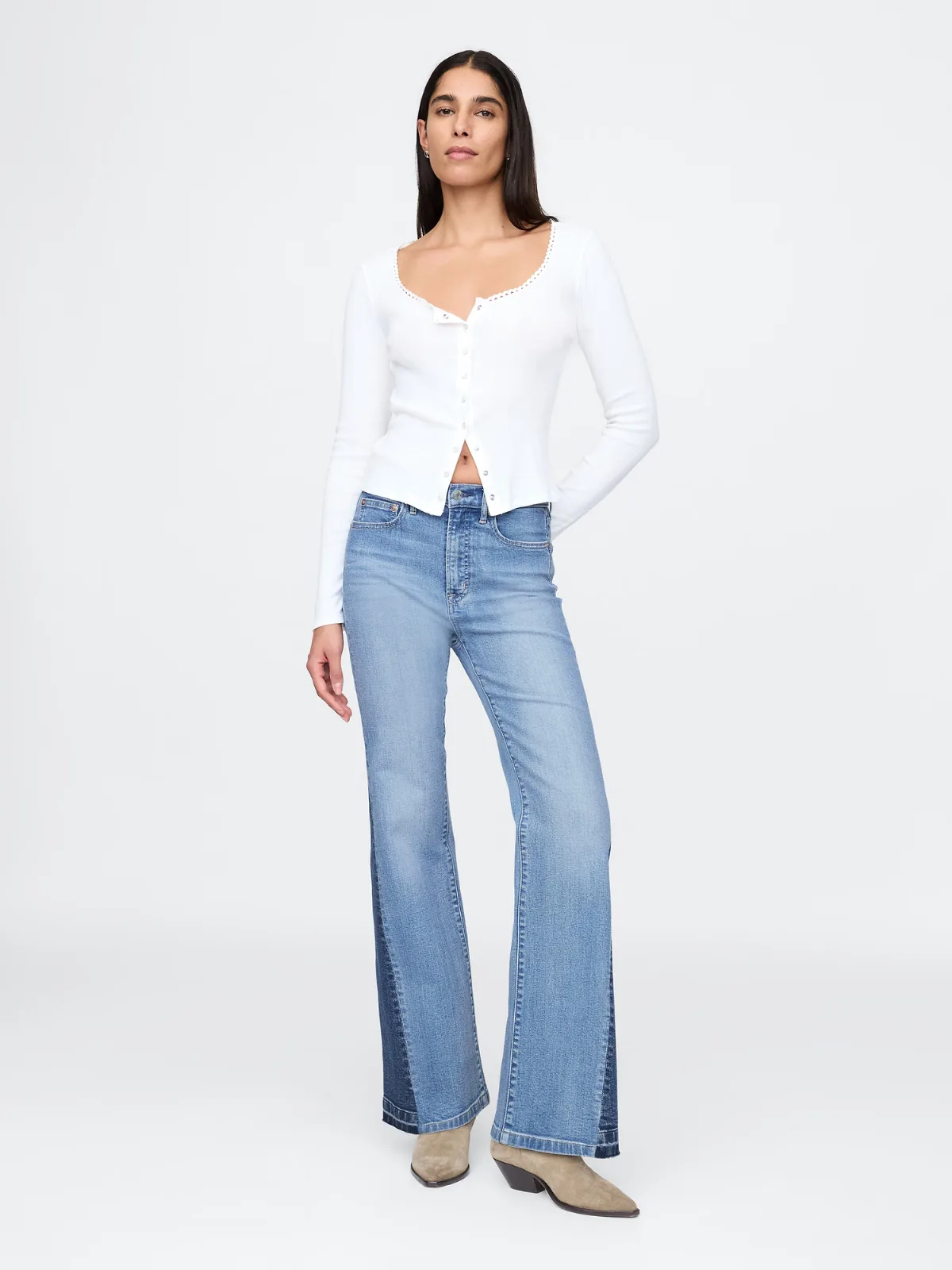 High Rise Patched 70s Flare Jeans by Gap