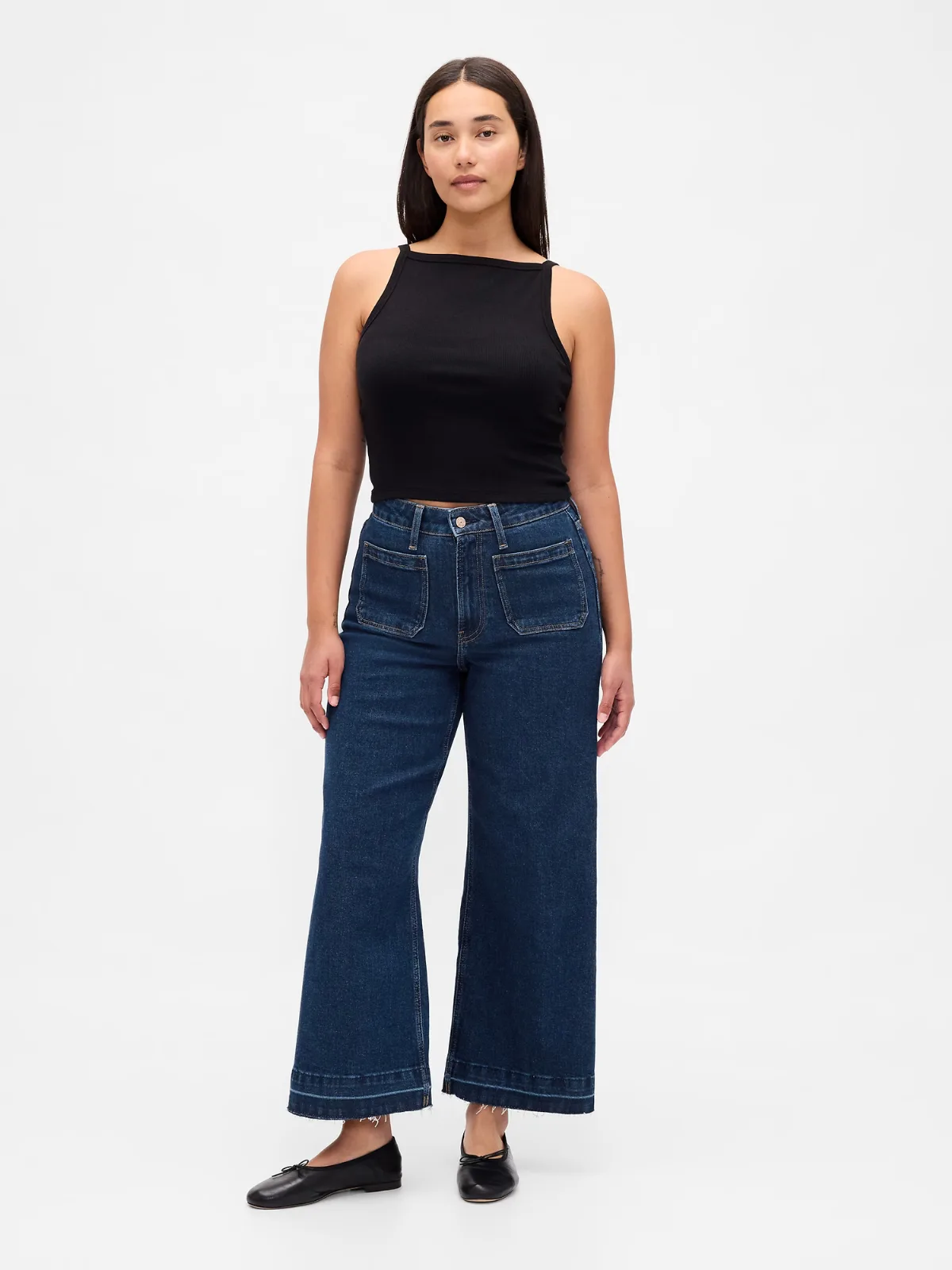 Curvy High Rise Stride Wide-Leg Ankle Jeans by Gap
