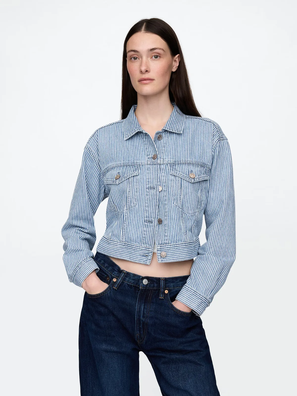 UltraSoft Denim Stripe Cropped Icon Jacket by Gap