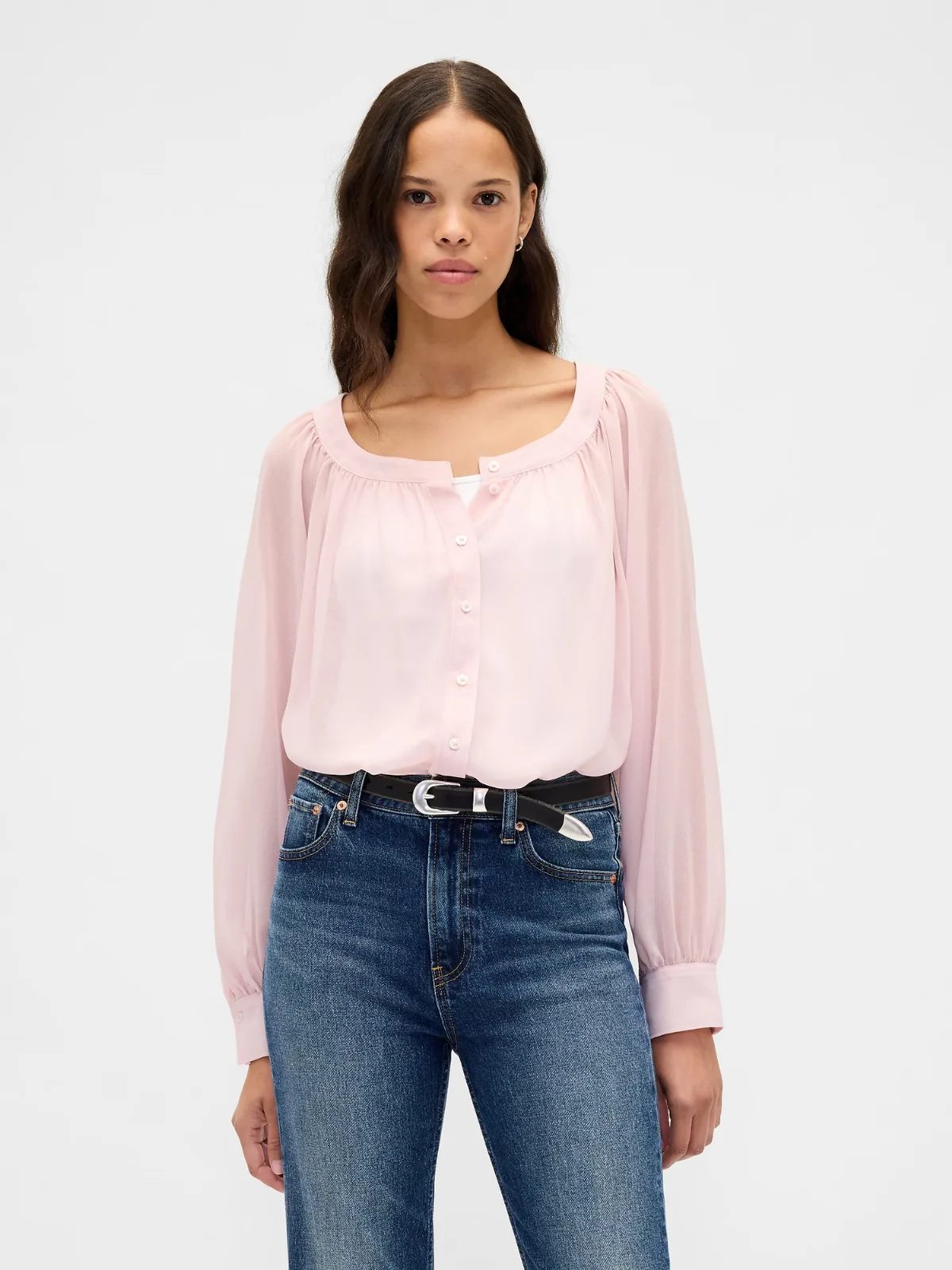 Sheer Button-Front Top by Gap
