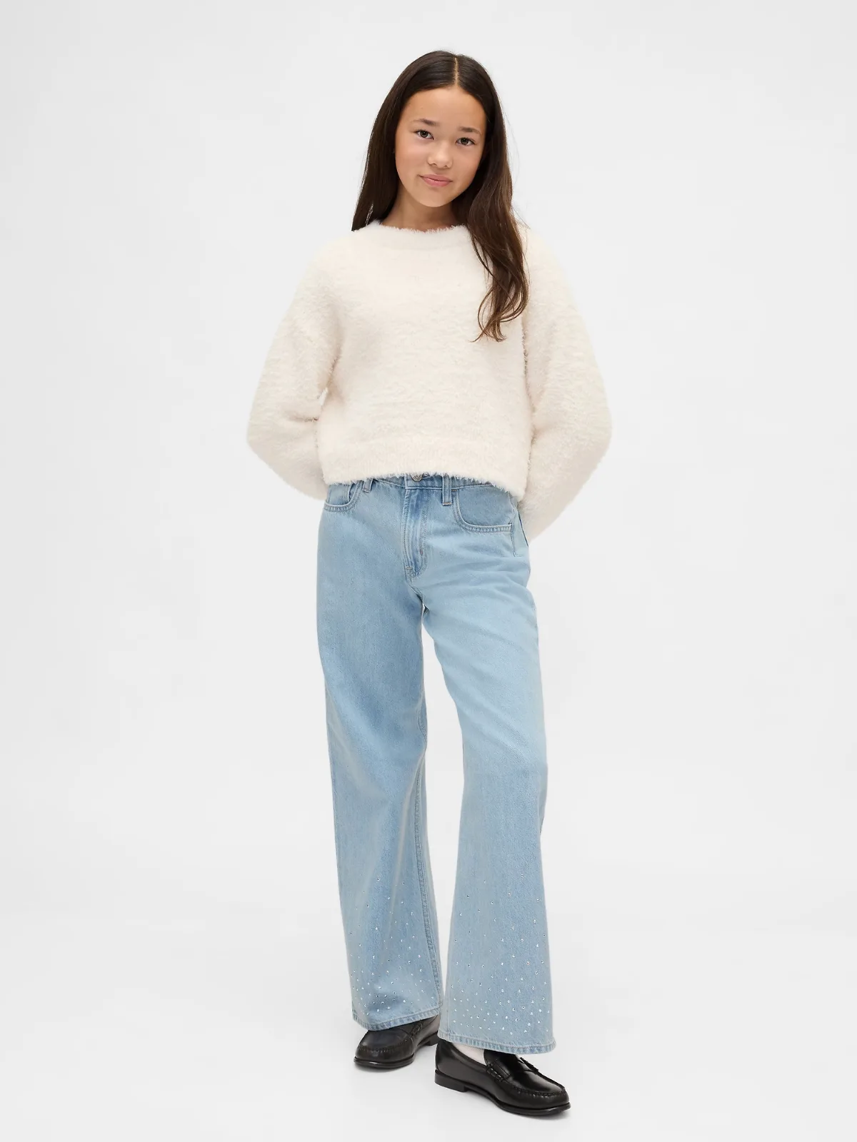 Low Rise Stride Rhinestone Wide-Leg Jeans by Gap