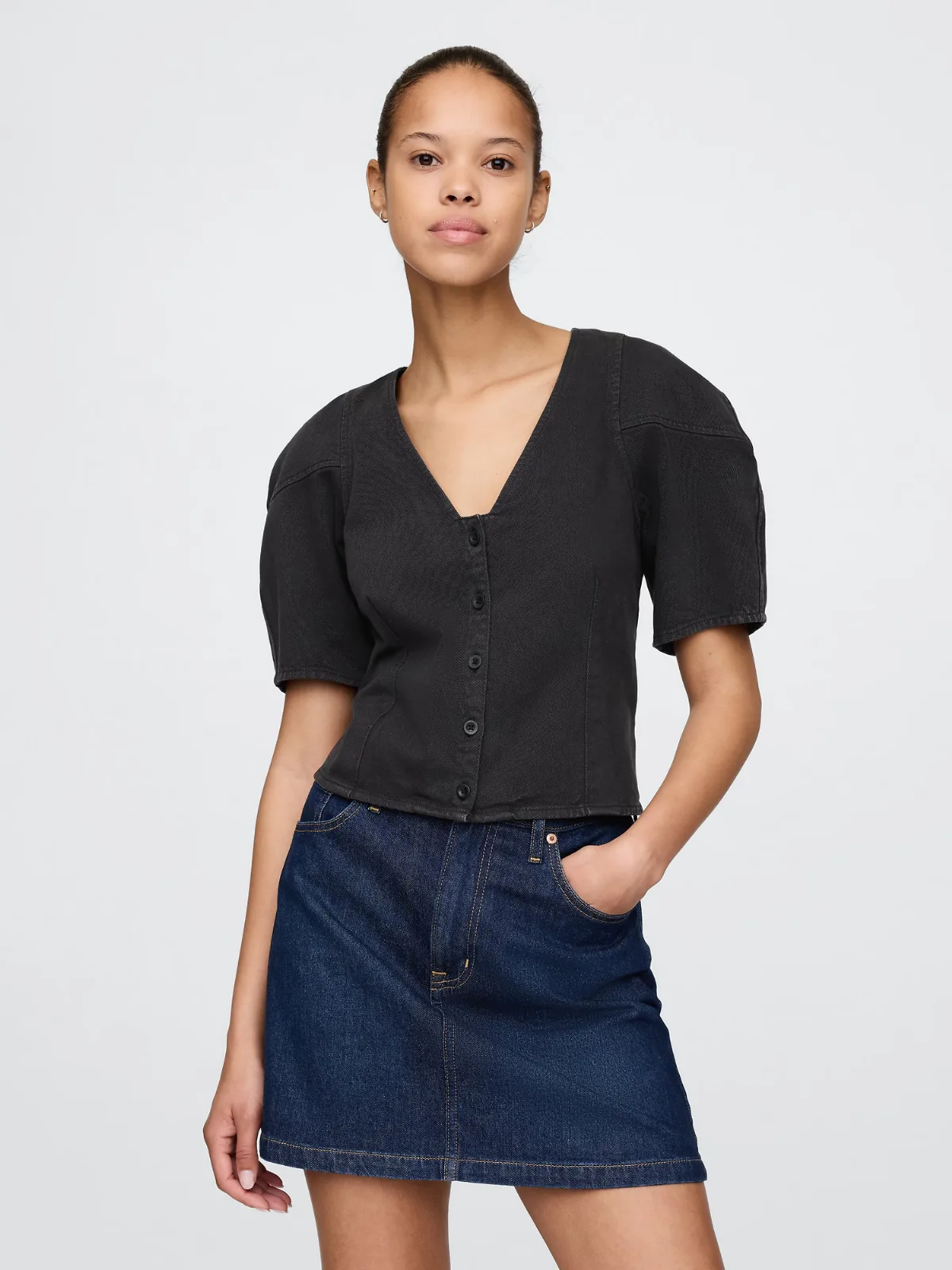 Denim Barrel-Sleeve Crop Shirt by Gap