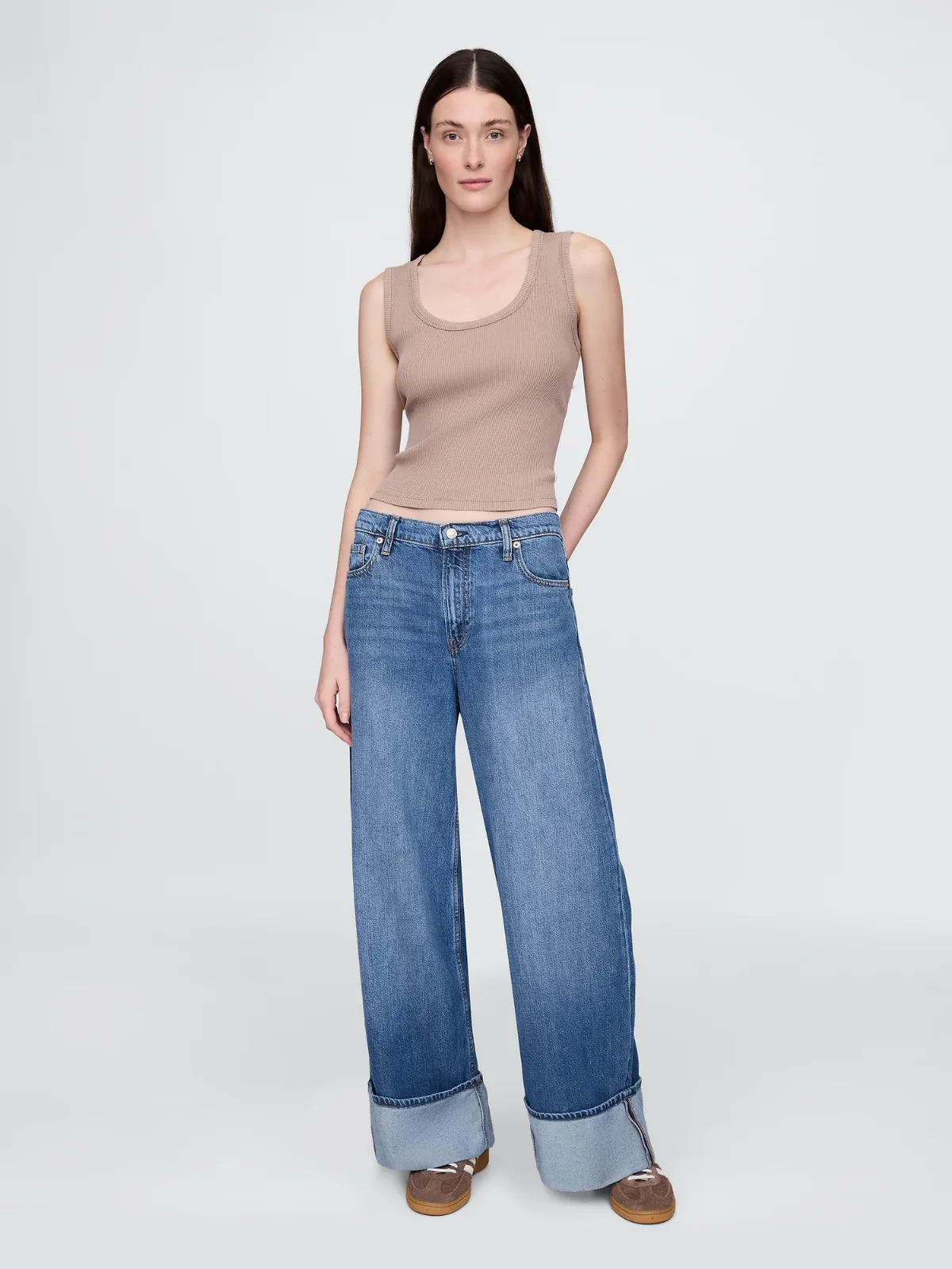 Mid Rise UltraSoft Cuffed Baggy Jeans by Gap