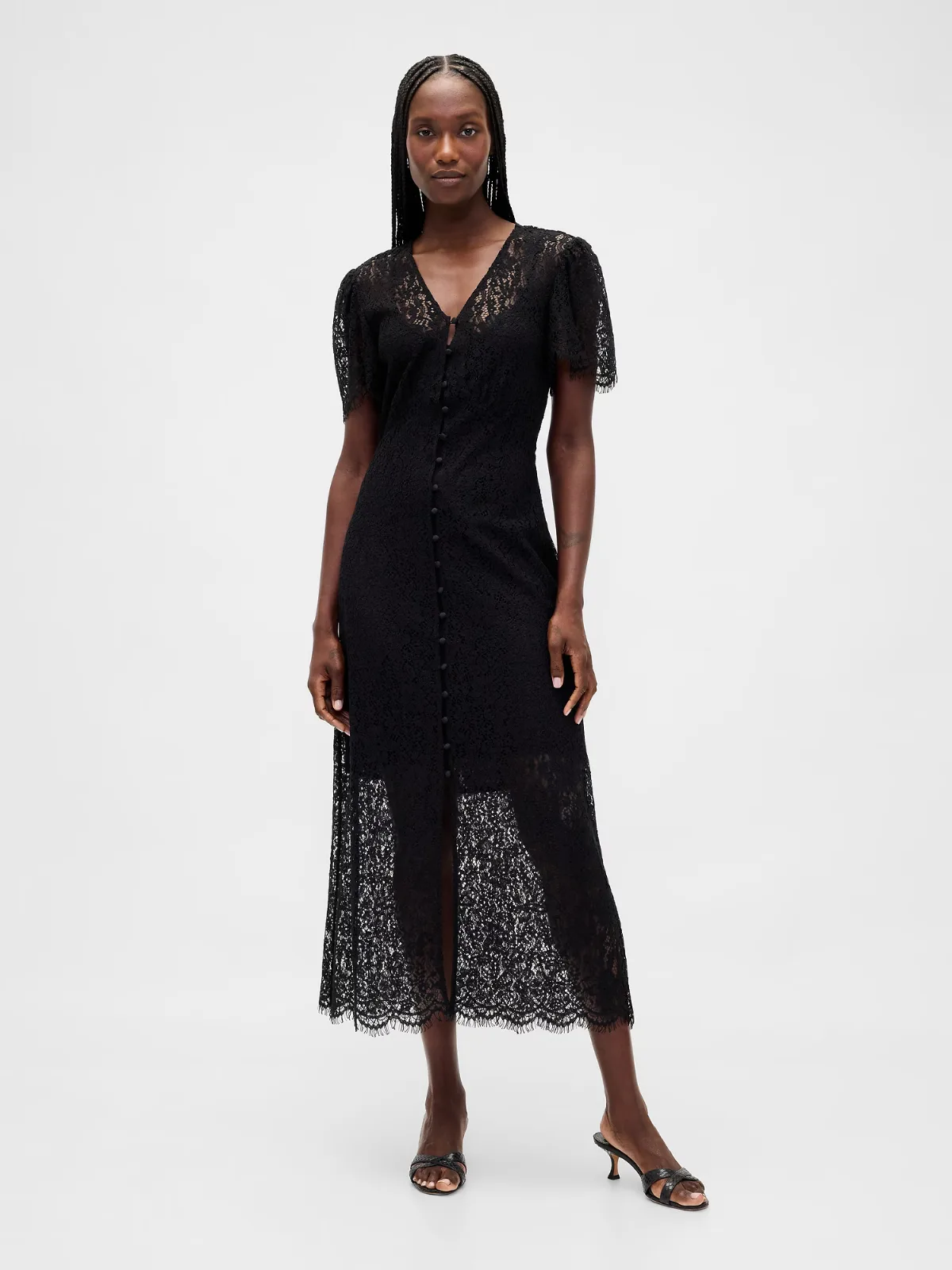 Lace V-Neck Midi Dress by Gap