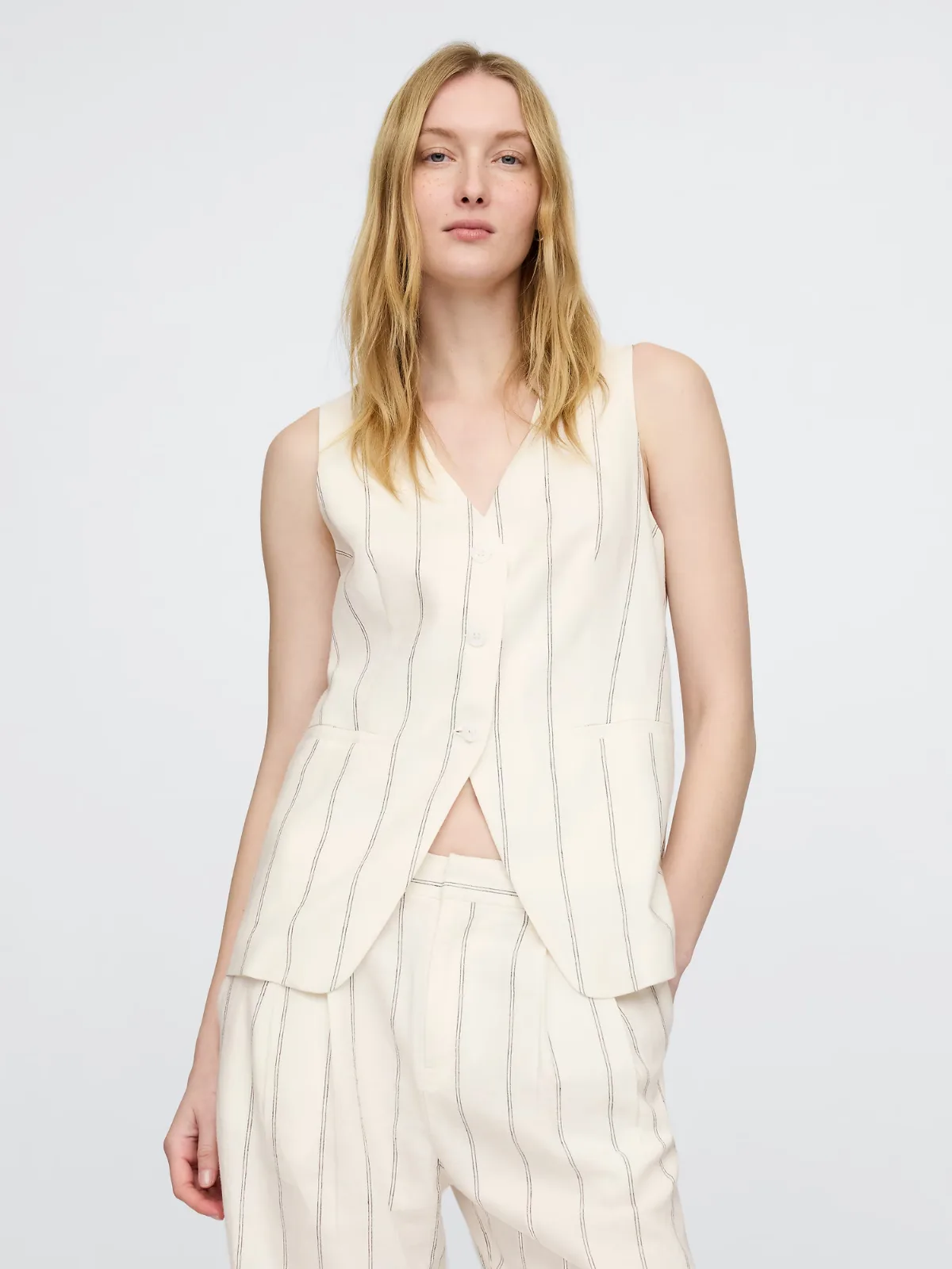 Linen-Blend Longline Vest by Gap
