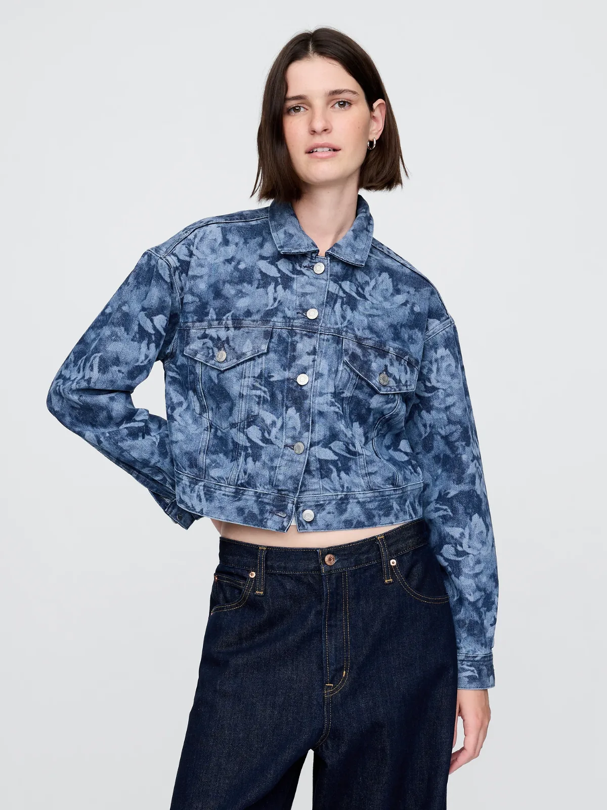 Cropped Floral Denim Icon Jacket by Gap