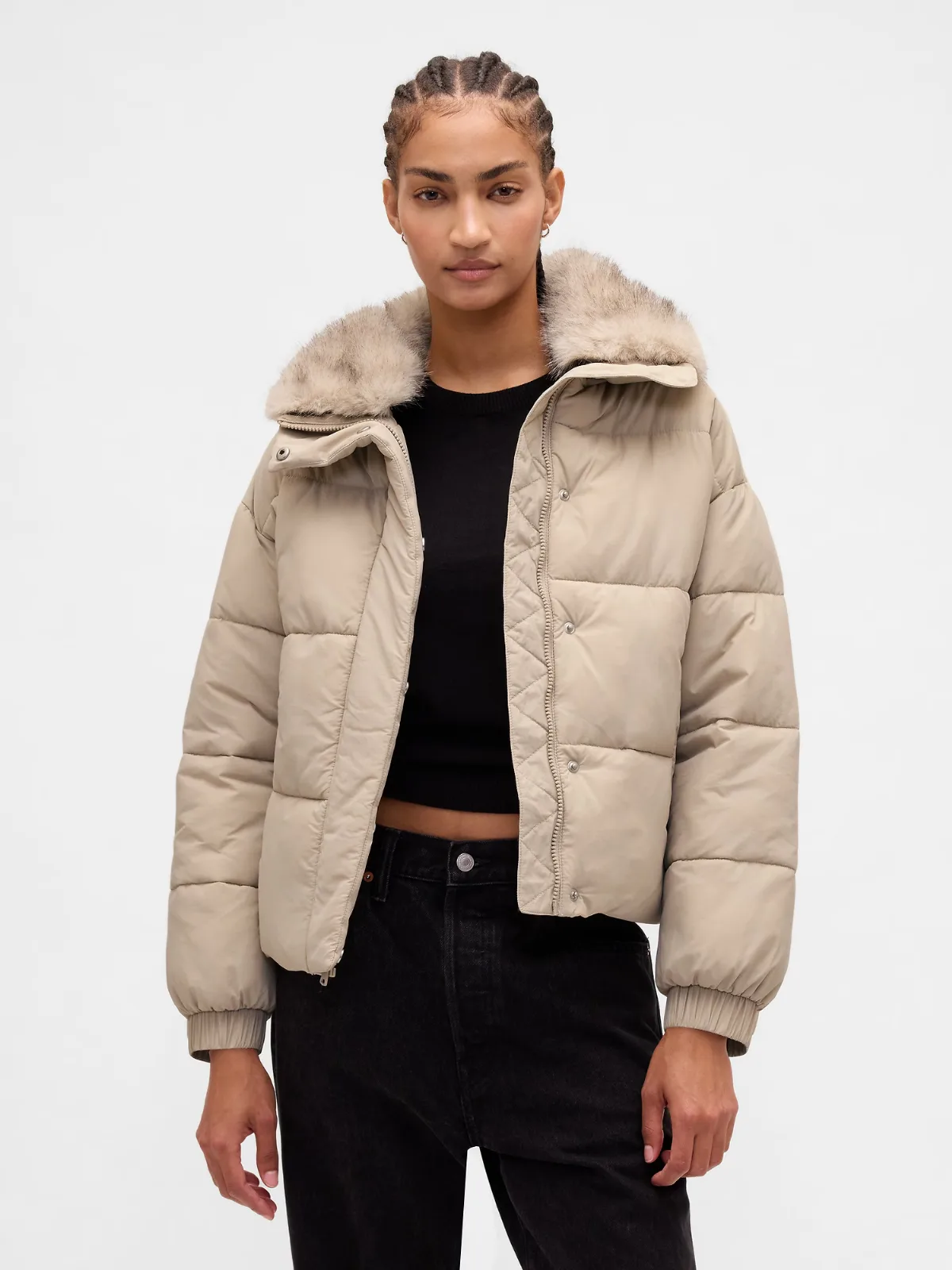 Faux Fur-Trim Puffer Jacket