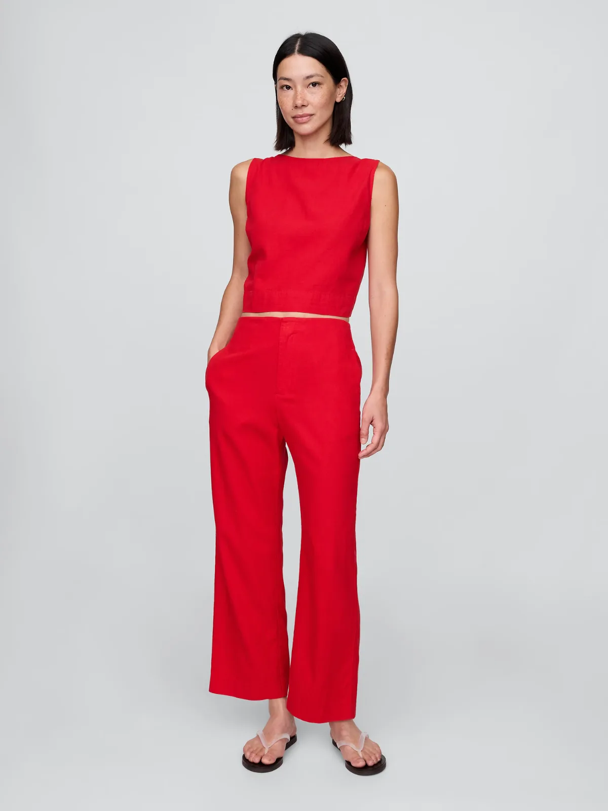 Linen-Blend Relaxed Straight Ankle Pants by Gap