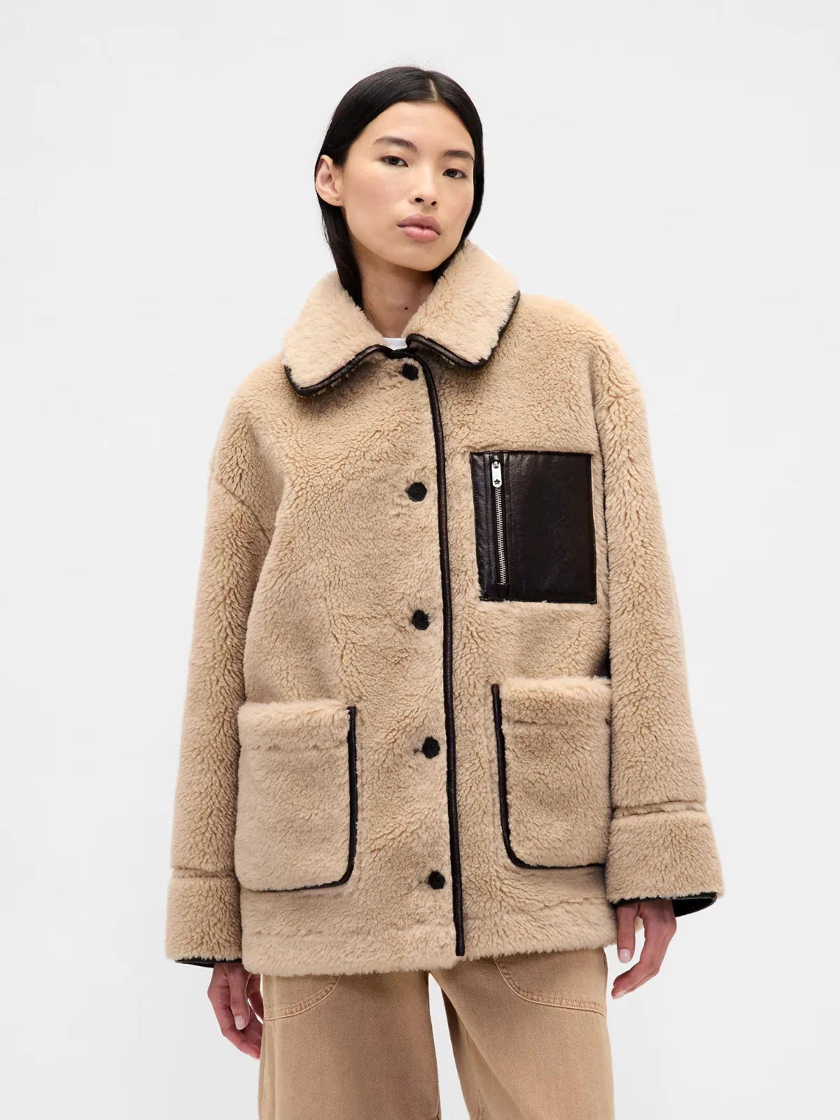 Gap x Sandy Liang Reversible Vegan Leather Sherpa Jacket by Gap