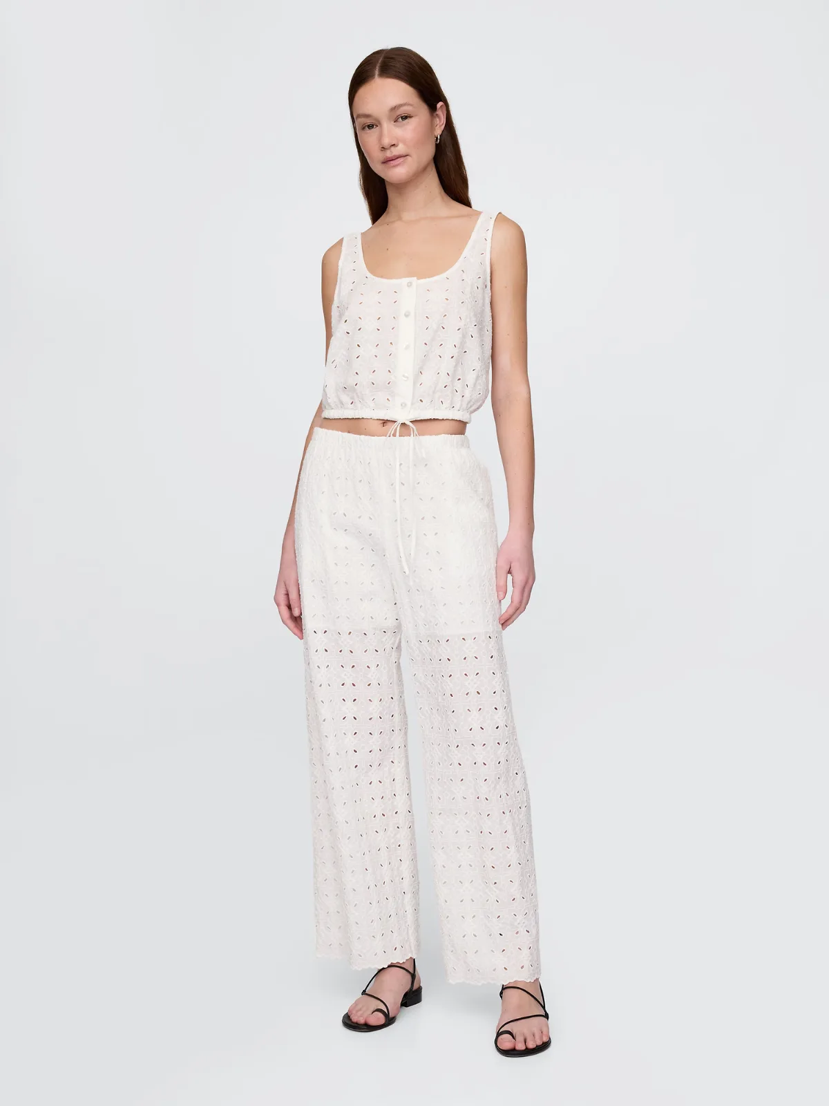 Mid Rise Eyelet Easy Wide-Leg Pants by Gap