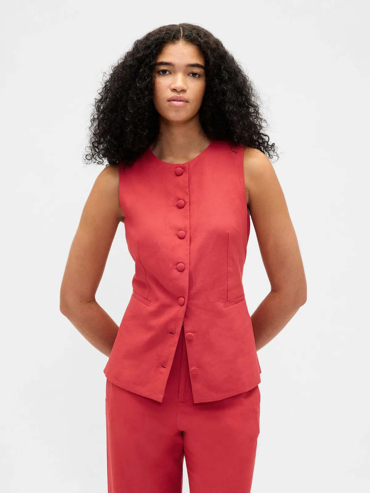 Linen-Blend Tie-Back Longline Vest