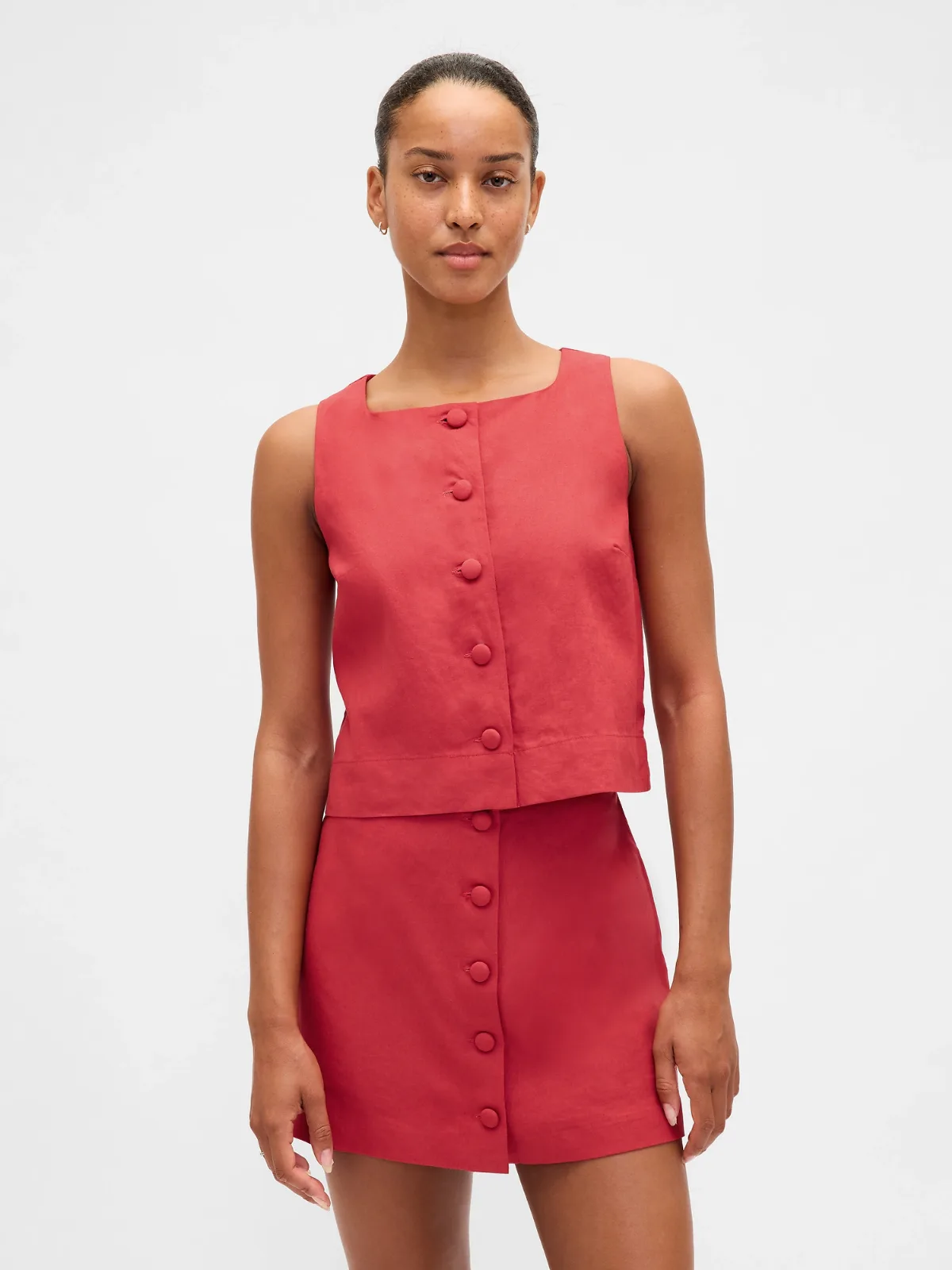 Linen-Blend Button-Front Shell Top by Gap