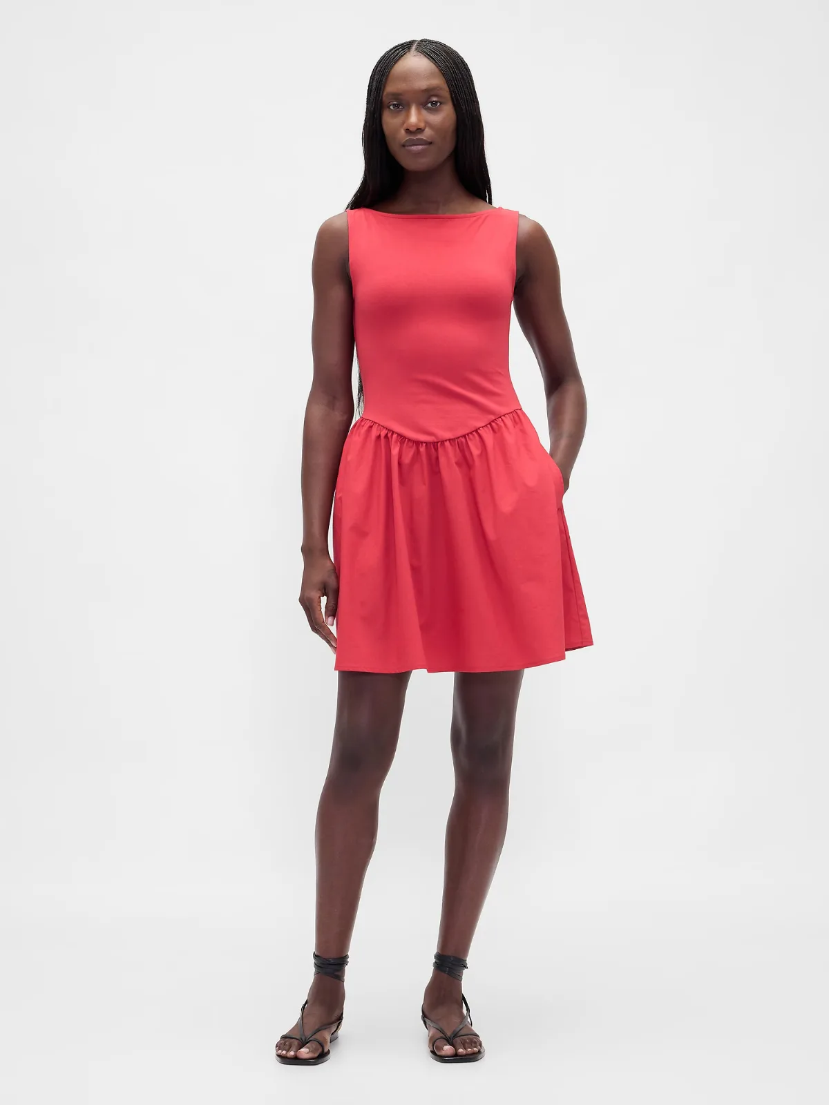 Mixed Media Drop-Waist Mini Dress by Gap