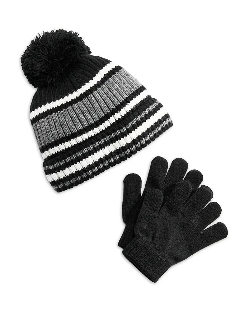 Two Piece Striped Rib Knit Hat & Magic Gloves Set by Capelli
