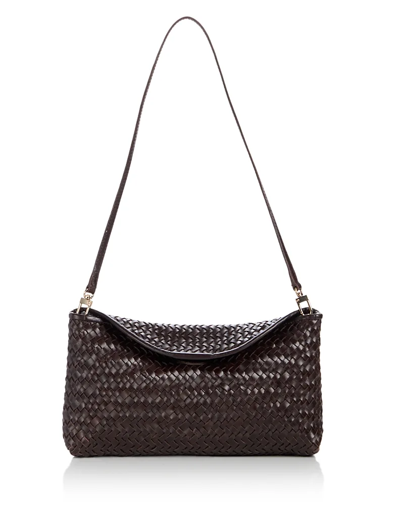 Lid Top Woven Leather Clutch