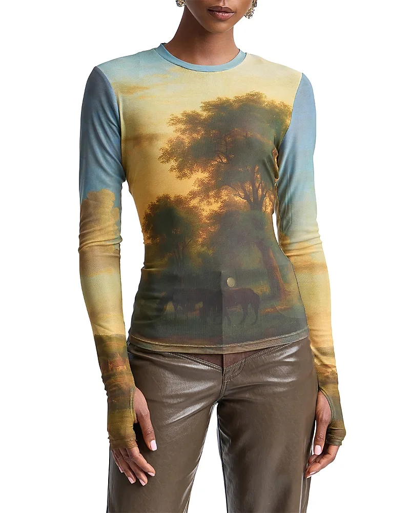 Printed Stretch Mesh Long Sleeve Top by Avec Les Filles