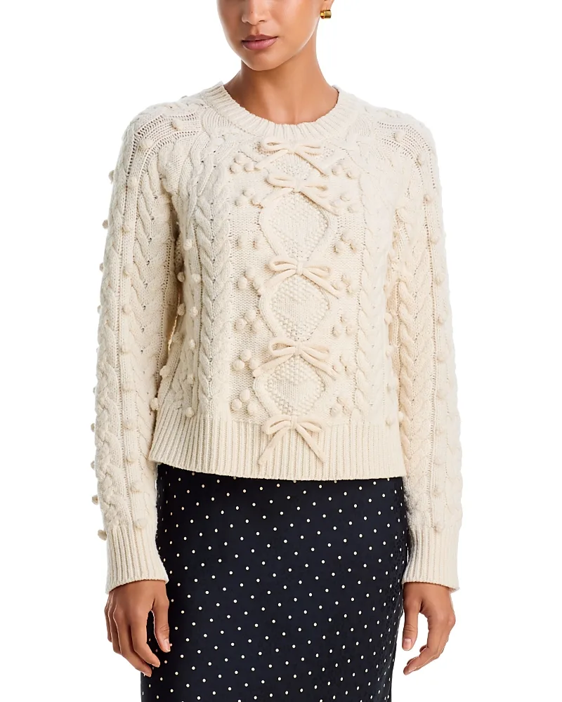 Mavelle Merino Wool & Cashmere Bow Detail Sweater by LoveShackFancy
