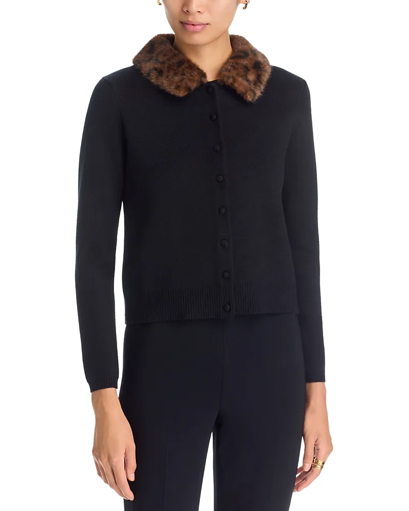 T Tahari Faux Fur Collared Cardigan