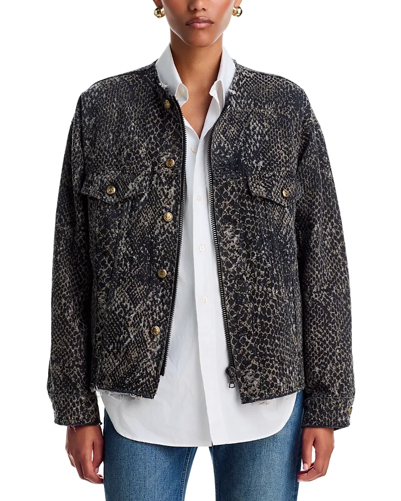 Jacquard Collarless Zip Up Trucker Jacket by R13