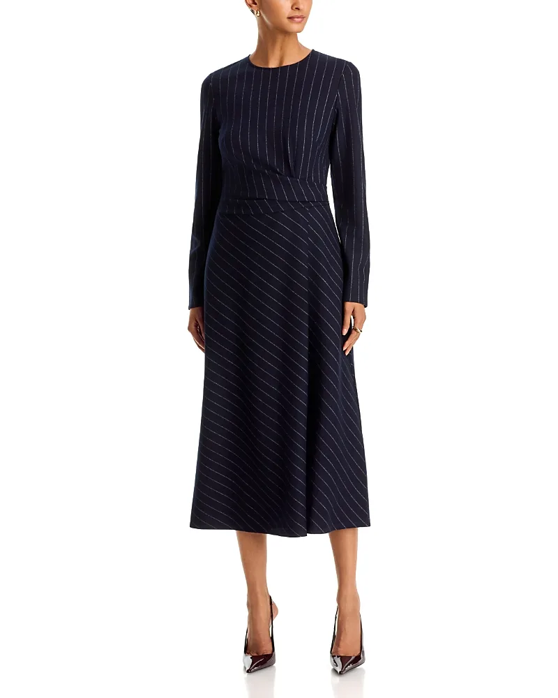 Pinstripe Long Sleeve Midi Dress
