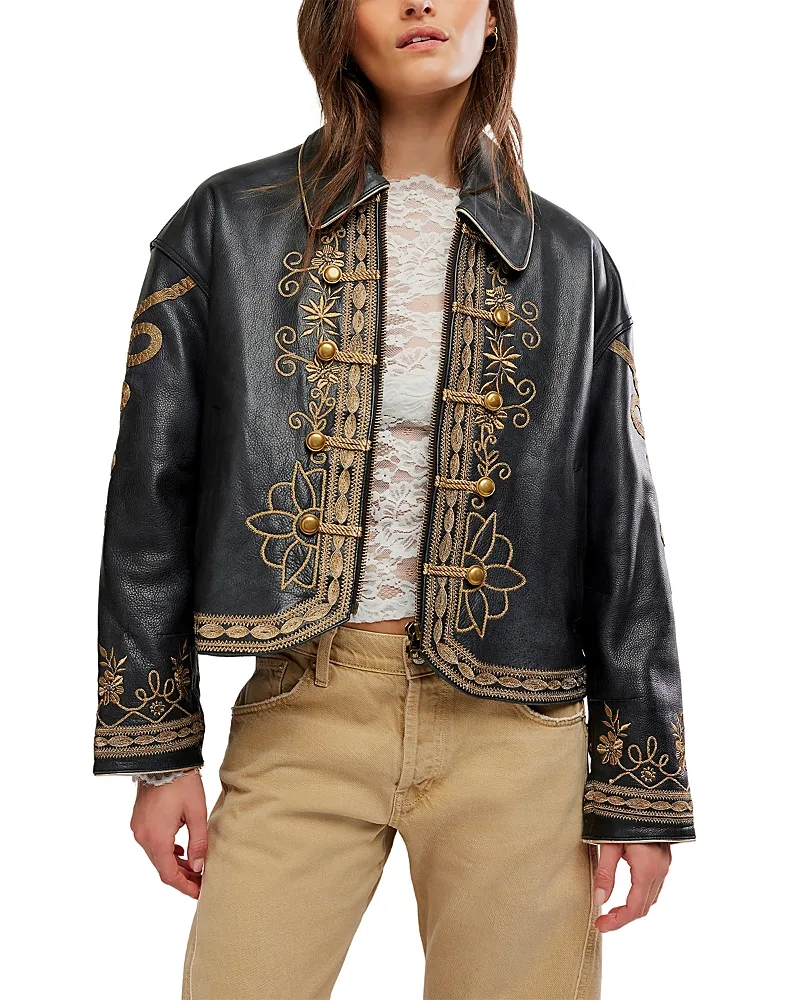 Lana Leather Embroidered Jacket by Free People