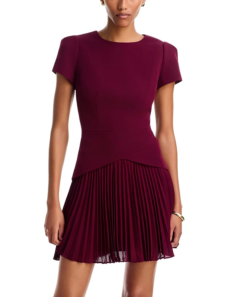 Haddy Pleated Short Sleeve Mini Dress by Milly