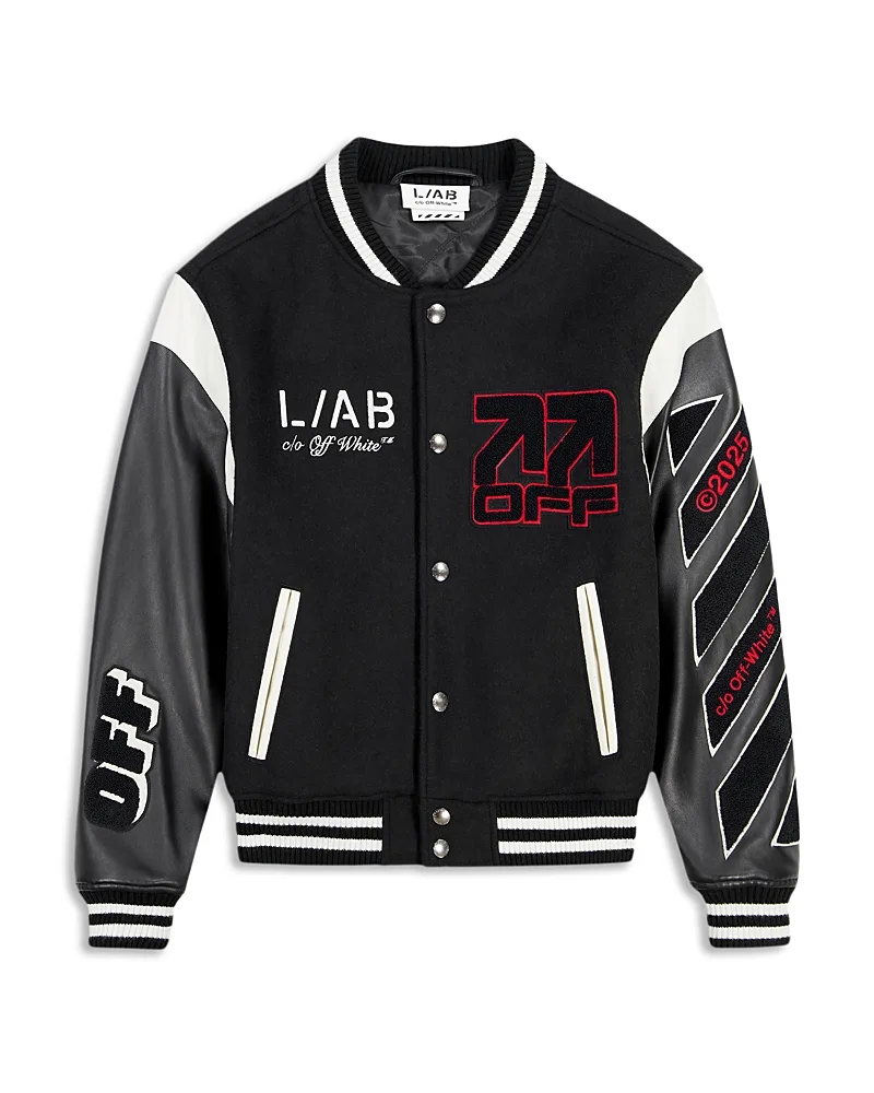 Wool & Leather Logo Graphic Varsity Jacket by Off-White