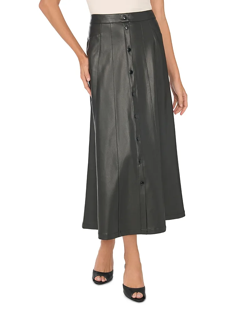 Faux Leather Seamed Midi Skirt by Vince Camuto