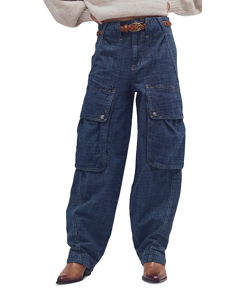 Brentwood Textured High Rise Cargo Jeans by Free People