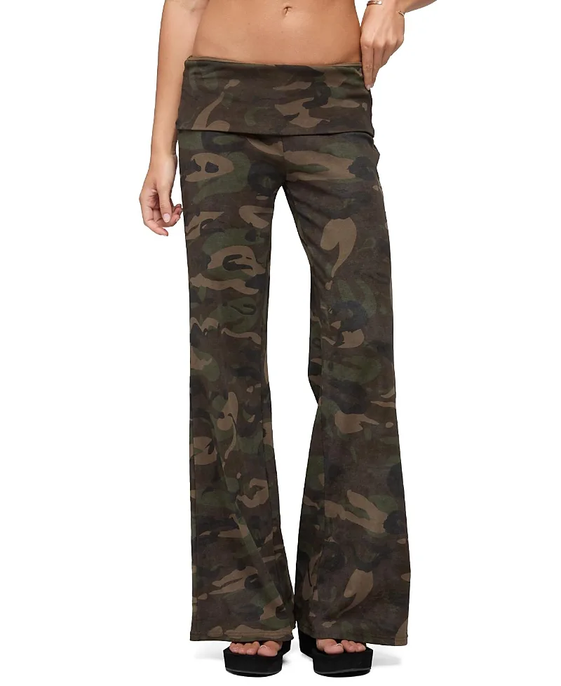 Lumielle Camo Wide Leg Foldover Pants by Edikted