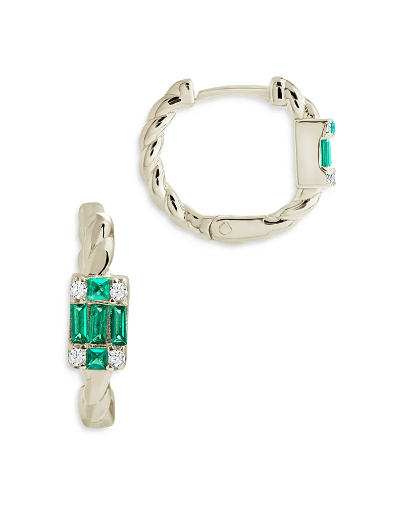 Sterling Silver Cubic Zirconia Baguette Micro Hoop Earrings
