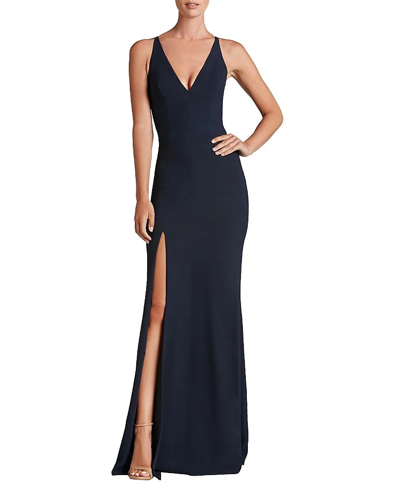 Iris V-Neck High Slit Mermaid Gown by Dress the Population