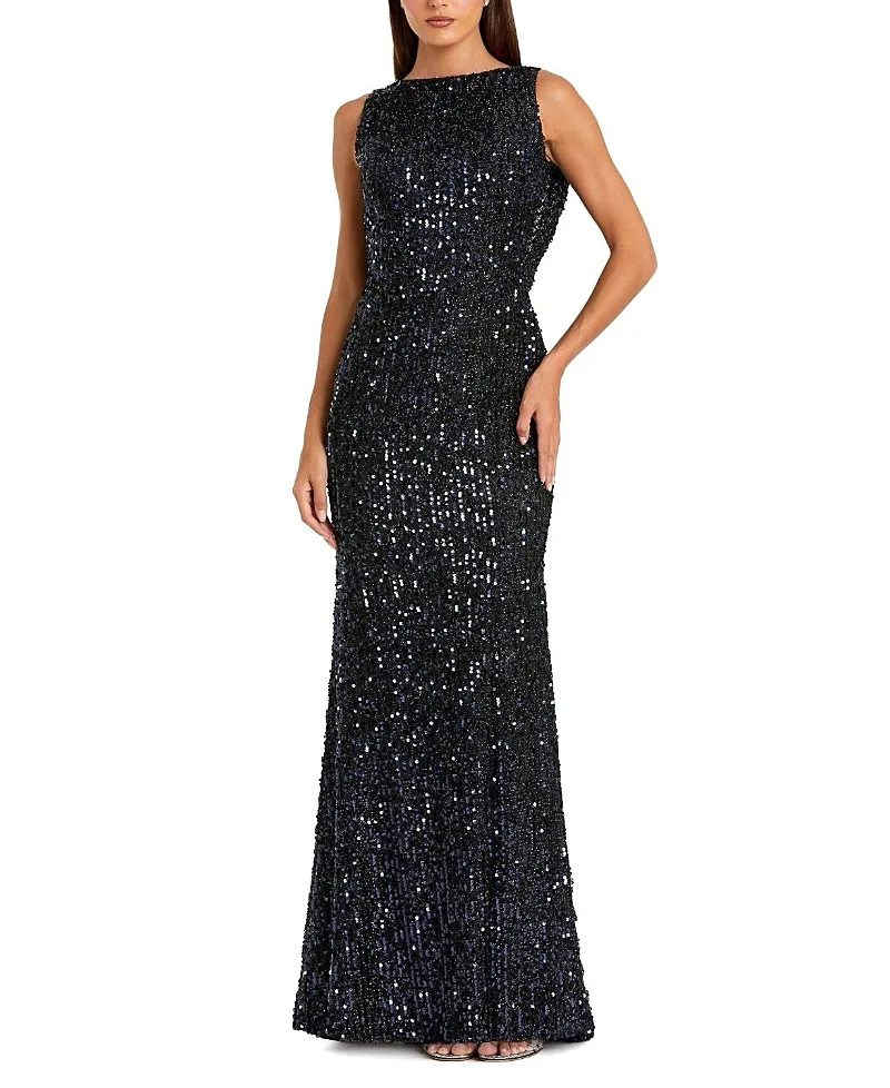 Mac Duggal Sequined Sleeveless Draped Cowl Back Gown by M.A.C.