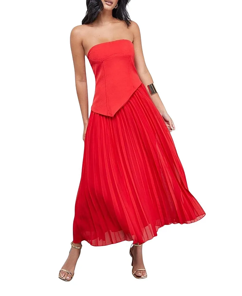 Bandeau Bodice Pleated Midi Dress by Warehouse