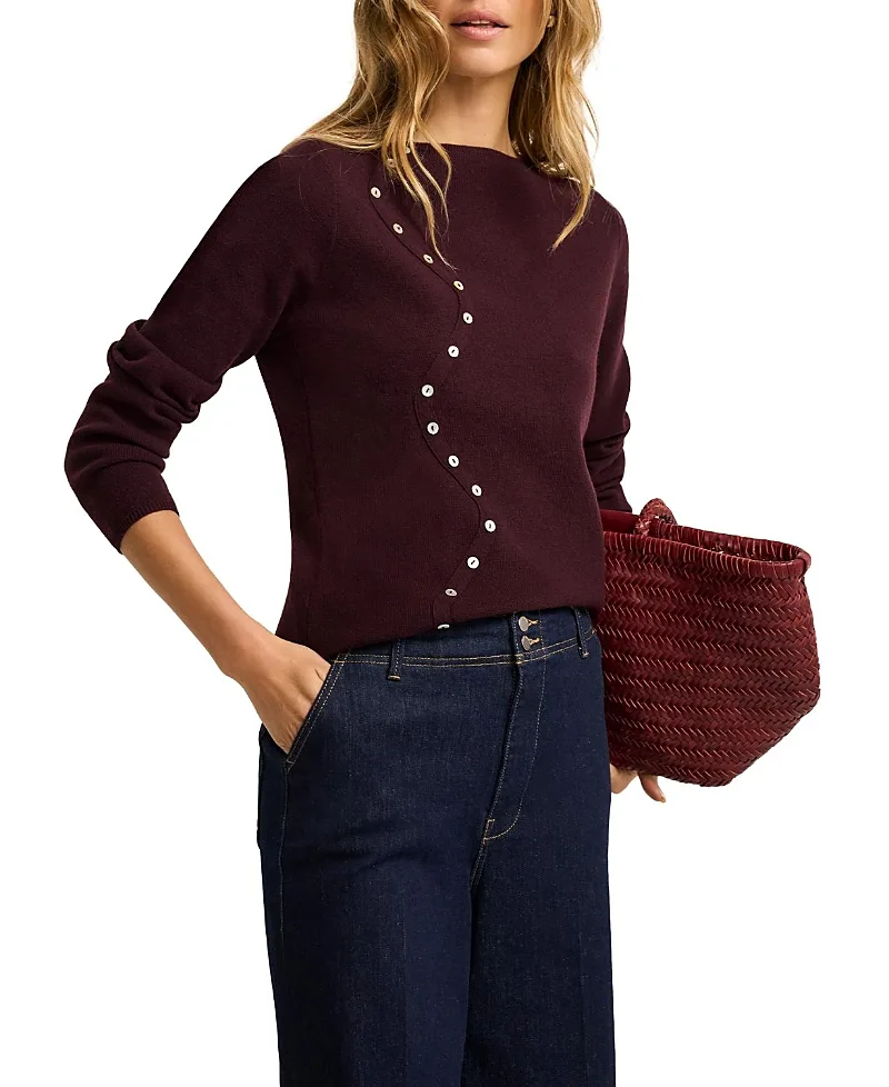 Cotton Blend Button Detail Knit Top by Mint Velvet