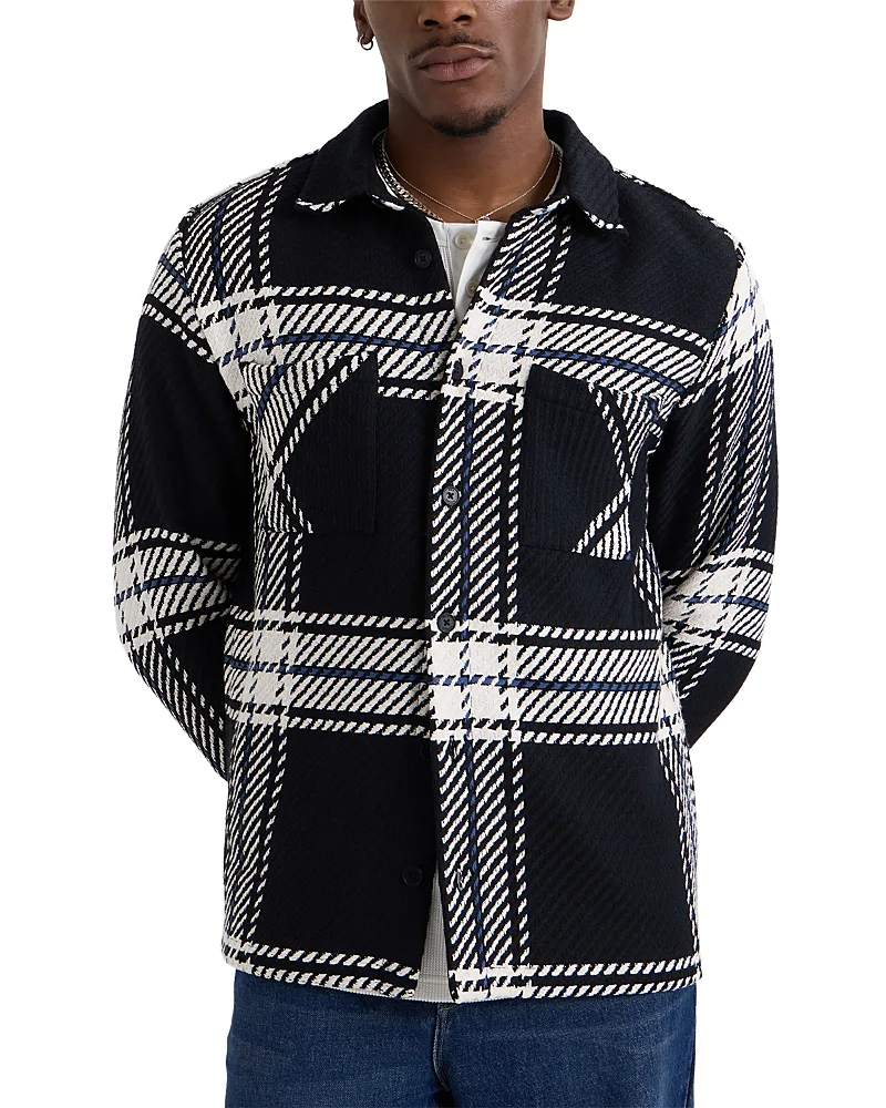 Whiting Cotton Blend Grid Check Overshirt by Wax London