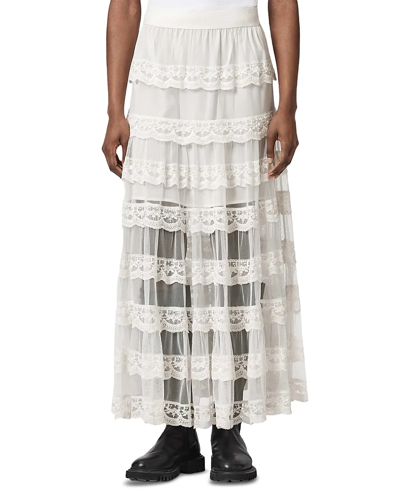 Maggie Lace Trim Tiered Skirt by AllSaints
