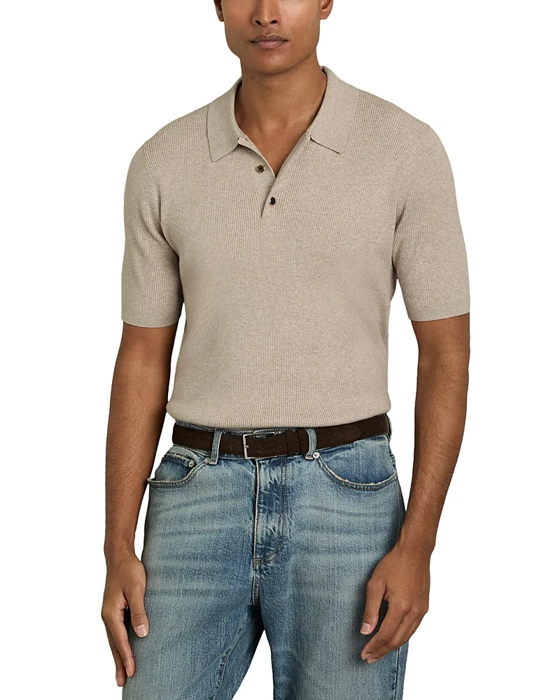 Berch Slim Rib Knit Polo Shirt by Reiss