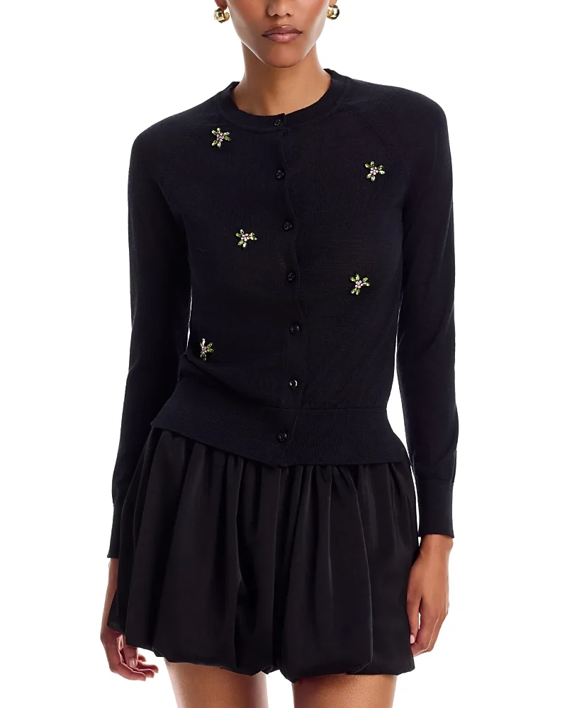 Merino Wool & Silk Embellished Classic Cardigan by Simone Rocha
