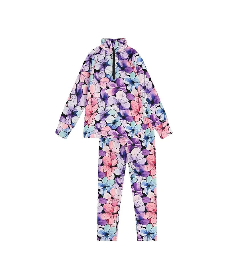 Two Piece Floral Brushed Half-Zip Top & Pants Thermal Underwear by Deux Par Deux