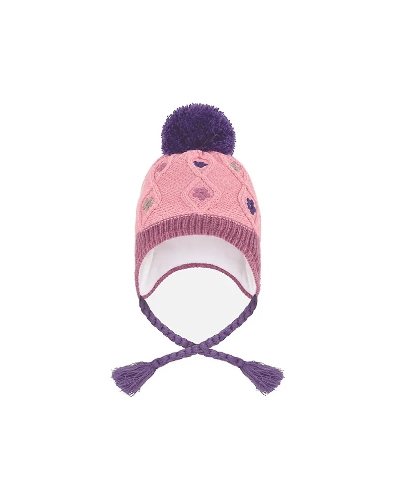 Winter Peruvian Color Block Fleece-Lined Pompom Knit Hat by Deux Par Deux