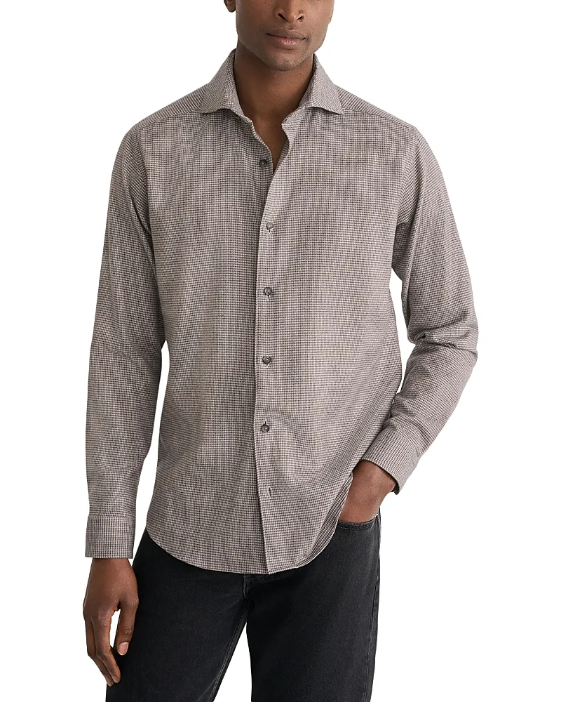 Cotton Houndstooth Check Flannel Casual Shirt by Eton
