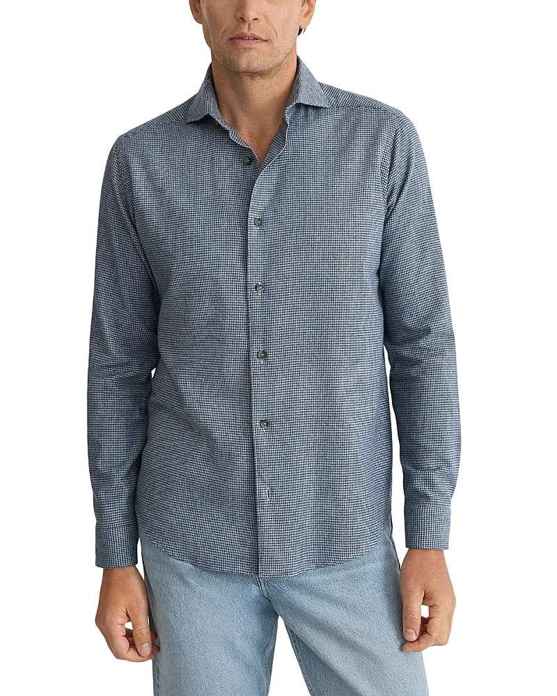 Cotton Houndstooth Check Flannel Casual Shirt