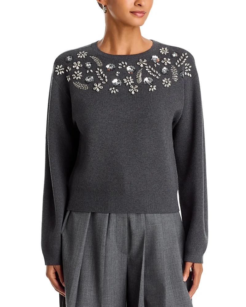 Rhinestone Embellished Crewneck Sweater