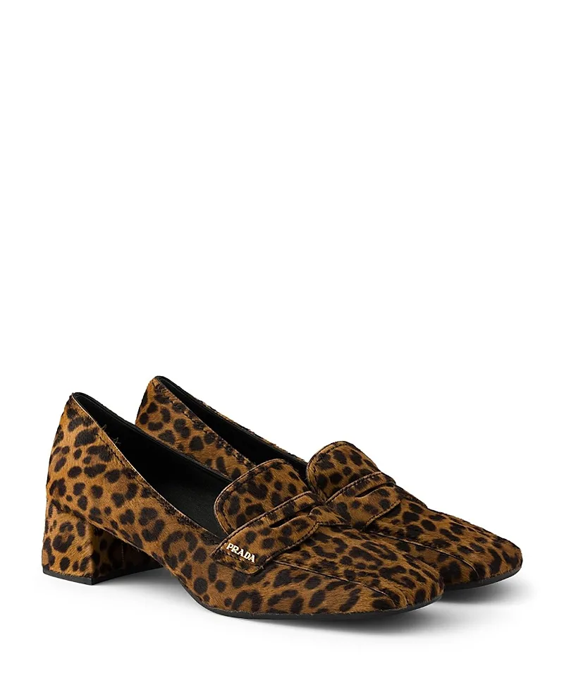Printed Leather Loafers by Prada
