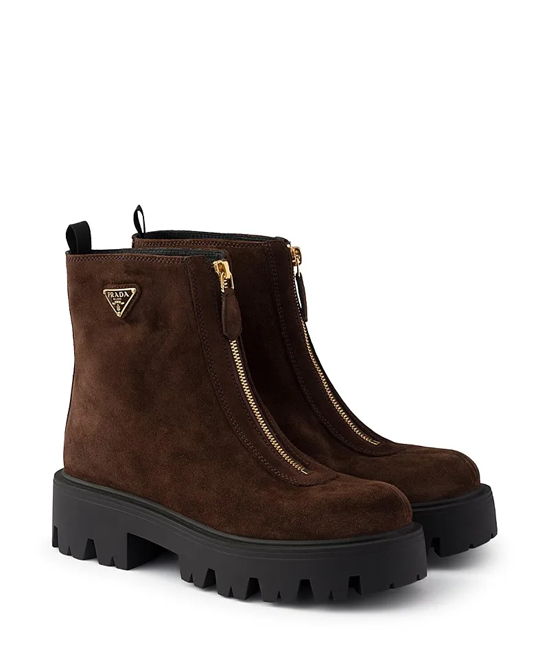 Suede Booties with Zip by Prada