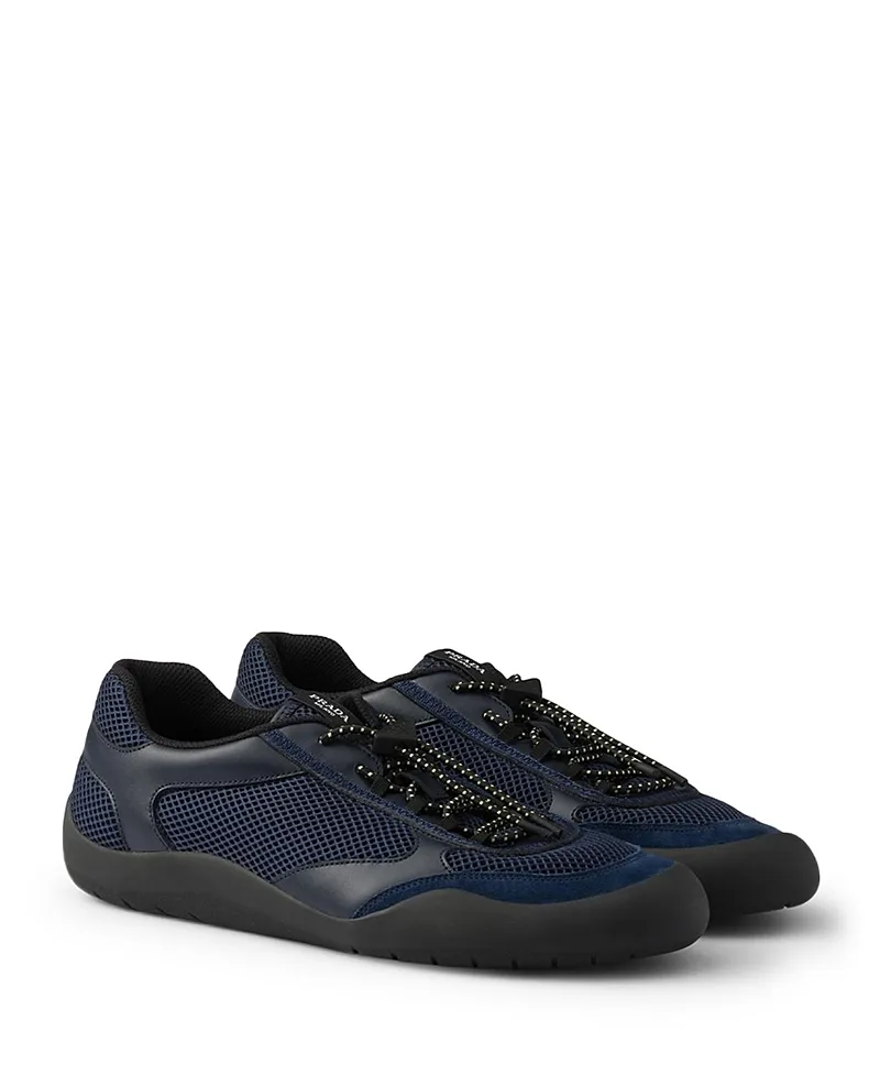 Speedrock Leather and Mesh Fabric Sneakers by Prada