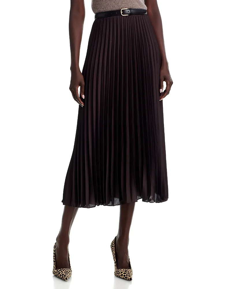 Satin Plisse Pleated Midi Skirt by Emme