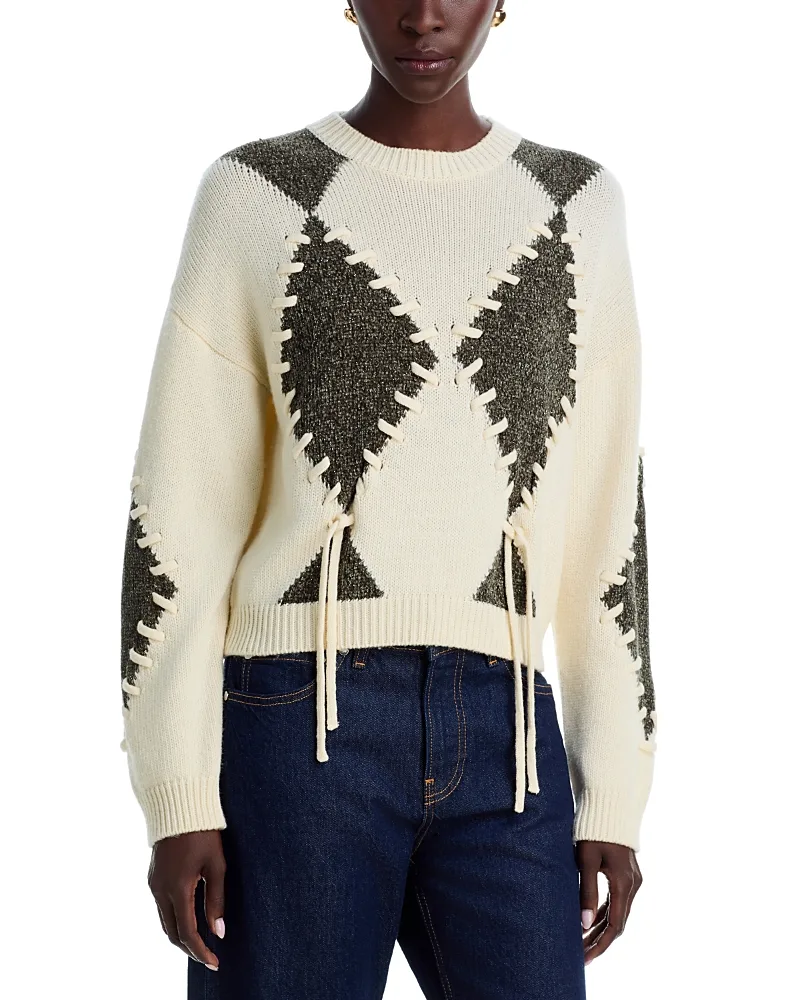 Wool Blend Whipstitched Argyle Sweater by Emme