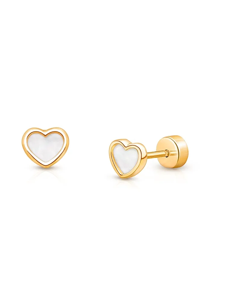 14K Gold on Titanium Enchanted Heart Mother of Pearl Stud Earrings by Tiny Blessings